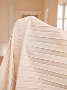 SHEIN Tween Girl Elegant Asymmetric Shoulder Ruched Ruffle Hem Ruched Loose A-Line Woven Solid Color Dress, Apricot, Spring/Summer - Apricot - View 6