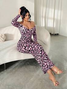 SHEIN SXY 女士豹纹露肩性感收腰中长派对连衣裙 - 淺粉色 - 查看 6