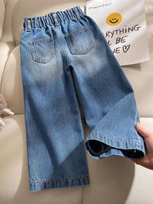 女童（小号）松紧腰宽松牛仔裤，休闲百搭 - 藍色 - 查看 2