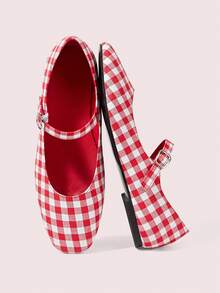 CUCCOO DOLLMOD Round Toe Comfortable Pink Bow Fashionable And Elegant Women's Flat Shoes Spring Shoes Spring Break Easter Valentine's Day - Big red white plaid - View 2