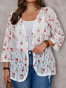EMERY ROSE 大码女式夏季休闲度假乡村风彩色花卉蕾丝修身度假休闲短外套，适合初秋夏季假期、春假、女士度假、外出等场合，2026新款，简约时尚，日常穿着也十分合适。 - 彩色 - 查看 2