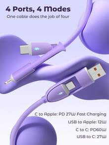 Teckwe 4 In 1 Charging Cable Fast Charging, Liquid Silicone 1M, Multi Charging Cable With 4 Interfaces That Can Be Freely Converted And Transferred While Charging, Suitable For Mobile Phones, Tablets, USB C Cable - Multicolor - View 3