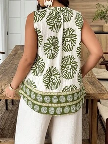 Weeklong Áo thun nữ cỡ lớn không tay cổ tròn in họa tiết ngẫu nhiên, thích hợp cho kỳ nghỉ và mặc hàng ngày, mùa xuân/hè. - Nhiều màu - Xem 2