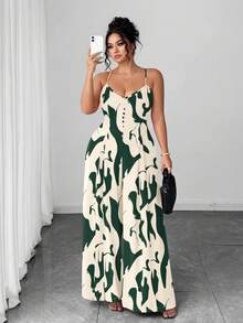 Elenzga Bộ jumpsuit nữ cỡ lớn thanh lịch in hoa, dây đeo có thể điều chỉnh, thời trang và tinh tế cho đầu xuân. - màu xanh lá - Xem 6