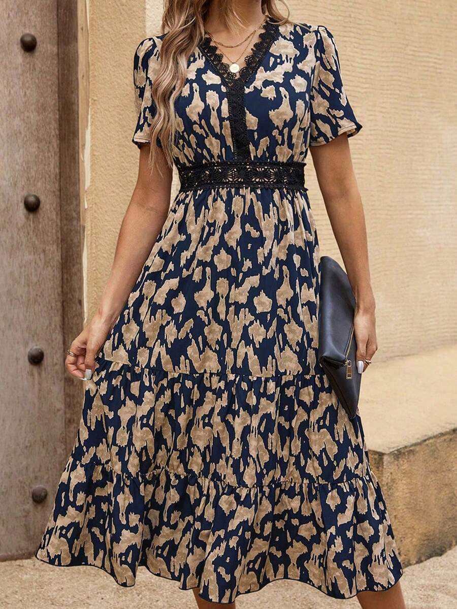 Breezaya Women's Patchwork Lace Printed Dress Maxi Women Outfit - Blue - View 1