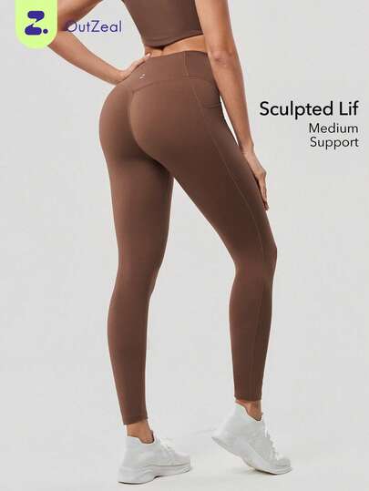 OutZeal 女士吸汗中度压缩交叉腰侧口袋紧身裤，适合日常健身和普拉提