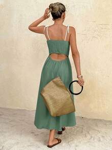 SHEIN Frenchy Đầm midi dáng suông thanh lịch dành cho nữ, có phần eo thắt gọn, thích hợp cho các bữa tiệc và sự kiện. - Màu xanh Bạc hà - Xem 2