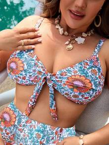 Swim Vcay 大码女式夏季沙滩印花性感比基尼上衣，适合大胸的印花比基尼上衣，大码泳装上衣，大码比基尼上衣，曲线身材泳装女式 - 彩色 - 查看 5