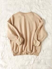 Attitoon بلوزة نسائية بطبعة هندسية زهرية بأسلوب بسيط وعادي، فضفاضة، مقاسات كبيرة، رقبة دائرية، مناسبة للخريف والشتاء - كاكي - مشاهدة 2