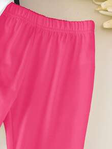 2件套女婴可爱甜美多色爱心图案白色上衣搭配粉色拼接喇叭裤，适合日常休闲穿着，白色T恤套装 - 彩色 - 查看 4