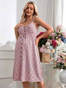 SHEIN Đầm bầu ôm sát dài đến đầu gối, có dây đeo điều chỉnh được, thích hợp cho kỳ nghỉ lãng mạn. - Hồng - Xem 4