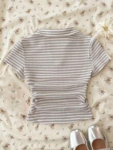 Áo thun ngắn tay cổ chữ V cho bé gái tuổi teen, áo polo lửng ôm dáng mùa hè, kiểu dáng thoải mái và vừa vặn. - Nhiều màu - Xem 2