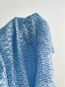 Elamini Women's Solid Color Sequin Ruffle Hem Fashionable Strapless Dress - Blue - View 6