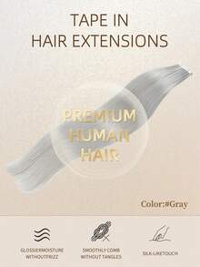 50g 20Pcs Tape In Human Hair Extensions, Silver Gray Straight Remy Hair, Salon‑Grade Quality, Silky Seamless Invisible Design, Long‑Lasting Texture With Thick Ends For Women Daily Styling - SGray - View 3