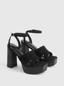 CUCCOO LuxiPop 女士经典简约时尚高跟凉鞋防水桌边设计夜店舞会性感服饰 - 黑色 - 查看 3