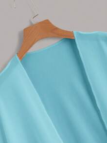 Swim Basics Women's Solid Color Fringe Decor Casual Vacation Kimono Cover Up - Mint Blue - View 3