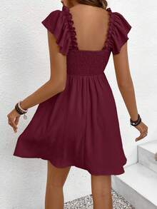 SHEIN Frenchy Đầm chữ A cổ vuông màu trơn, dáng suông, ôm eo, bán chạy nhất - Màu Đỏ Sâu - Xem 2