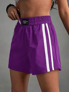 SHEIN Sports 女士弹力腰带休闲百搭日常户外运动短裤紫色运动短裤紫色短裤女士运动短裤 - 紫羅蘭色 - 查看 9