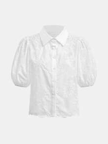 Maija 女士短款泡泡袖单排扣镂空休闲衬衫 - 白色 - 查看 7