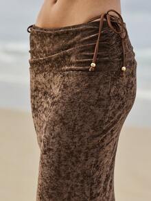 Aralina Mesh Sheer Summer Spring Swim Vacation Beach Cover Up Maxi Tube Skirt Sexy - Brown - View 4