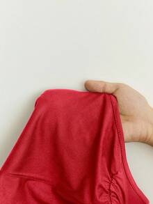 Elamini 杏色褶皱不对称肩部修身上衣，时尚简约休闲优雅百搭，适合日常穿着和通勤，春夏款 - 紅色 - 查看 7