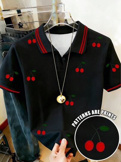 Resyla Camiseta de manga corta casual de mujer con estampado de cerezas, verano