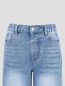 Tween Girls Light Blue Ripped Baggy Jeans,Y2K Grunge Style Loose Straight Leg Distressed Denim,Summer Back-To-School Fashion Casual Jeans For School - Medium Wash - View 9