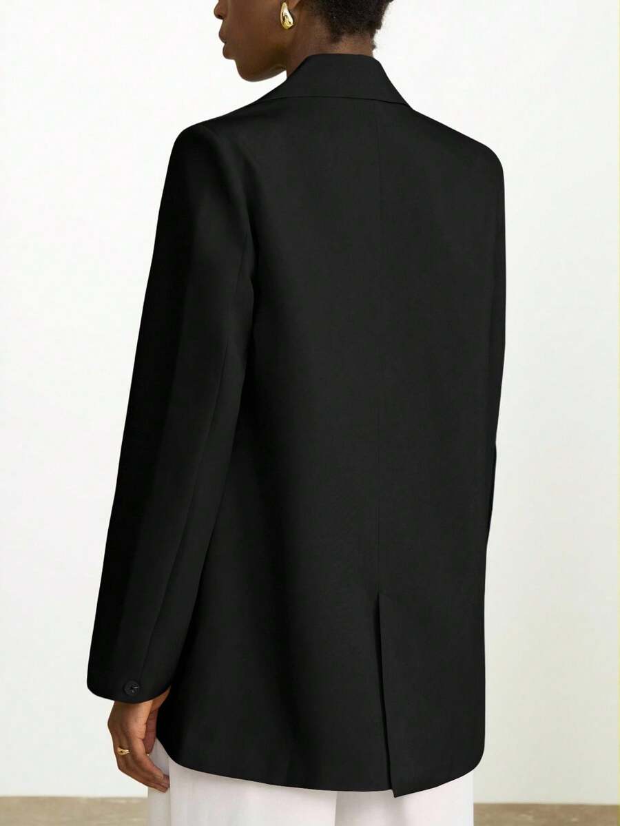 Aveloria Modichic Women's Business Style Solid Color Double-Breasted Blazer Jacket For Commuting, Autumn  - Black - View 1