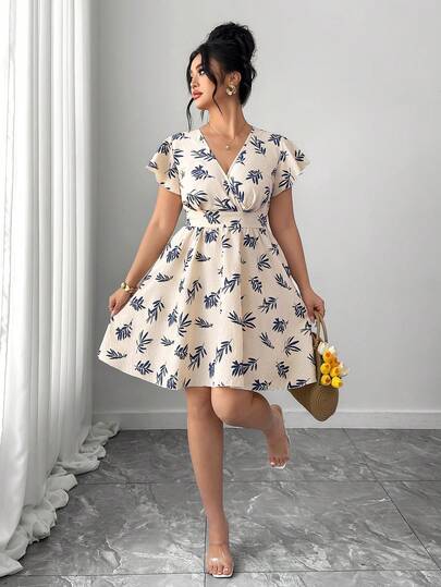 Elenzga 大码女装春夏仿刺绣花卉重叠领性感优雅荷叶边修身连衣裙，法式修身显瘦衬衫裙，适合工作场合，A字腰线凸显身材，优雅上衣，适合新年、度假、毕业典礼、情人节、音乐节、母亲节、万圣节、感恩节、复活节、国庆节、舞会、约会派对、婚礼季、户外活动等场合。