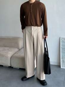 DAZY قميص بنصف سوستة بلون بني داكن للرجال، ربيع - بني - مشاهدة 4