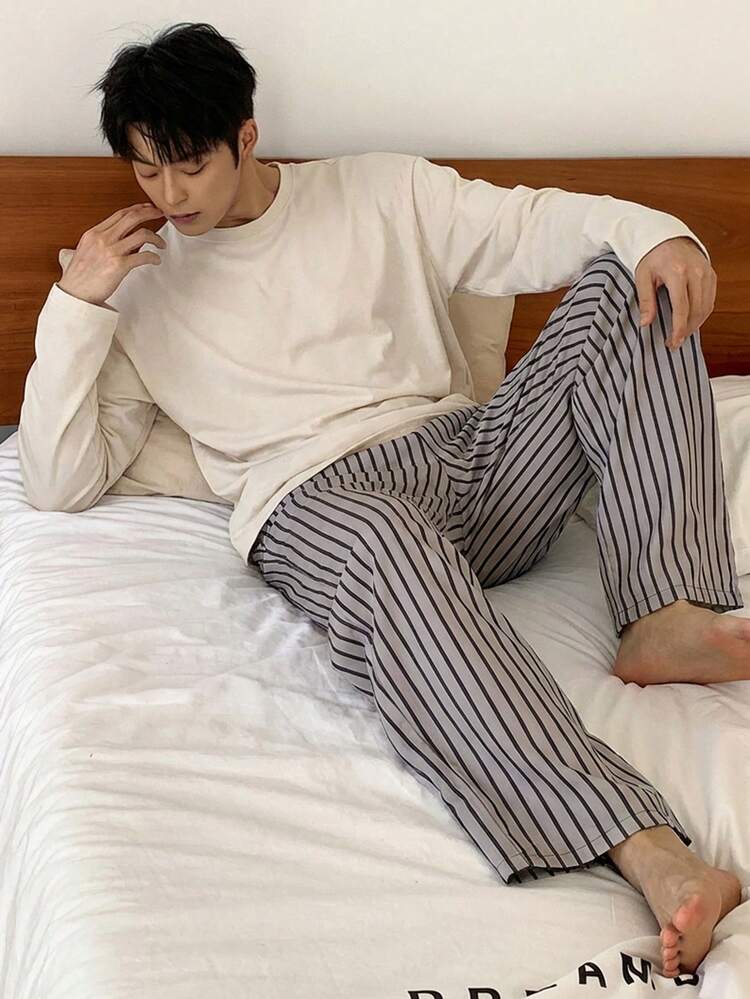 2pcs Men's Spring Multi-Color Long Sleeve T-Shirt And Pants Pajama Set