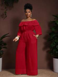 Veslaya Bộ đồ cỡ lớn 2025 mới mùa xuân/hè dành cho đi biển/hoạt động ngoài trời/lễ hội âm nhạc/phong cách nghỉ dưỡng miền Tây cổ điển/nghỉ dưỡng thường ngày/du lịch/nghỉ dưỡng thành phố. Áo crop top tay lửng trễ vai màu trắng chất liệu tre, có dây rút ở eo và túi, phối cùng quần ống rộng. Bộ đồ 2 mảnh màu đỏ dành cho nữ, bộ đồ 2 mảnh bằng len. - Đỏ - Xem 5