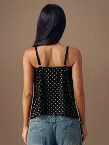 SHEIN BAE Women's Polka Dot Print Lace Patchwork Camisole - Black - View 2