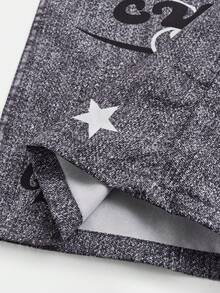 少女两件套：修身黑色印花短袖圆领T恤 + 宽松做旧灰色字母印花阔腿裤，春夏款 - 黑色 - 查看 7