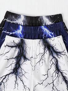 SHEIN 3件套 青少年男童度假学院风印花宽松直筒针织短裤，3种颜色 - 彩色 - 查看 6