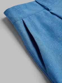 Sweetra 大码复古宽松阔腿蓝色短裤，适合万圣节和新年穿着 - 藍色 - 查看 4