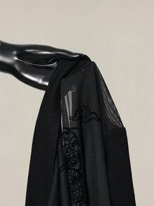 SHEIN ICON 女士时尚性感龙纹网纱拼接T恤，夏季 - 黑色 - 查看 13