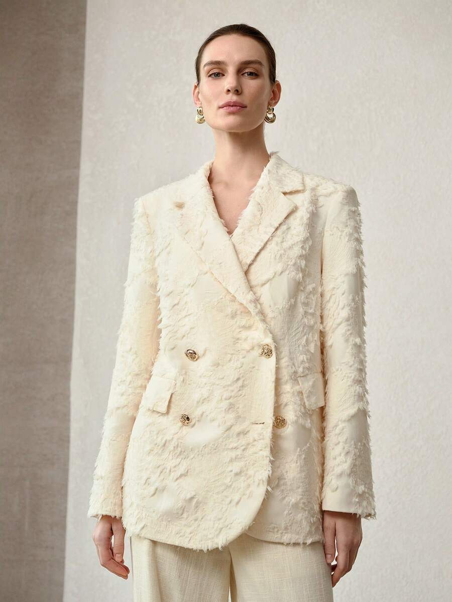 MOTF PREMIUM WOMEN'S ELEGANT DOUBLE-BREASTED BLAZER - Apricot - View 1