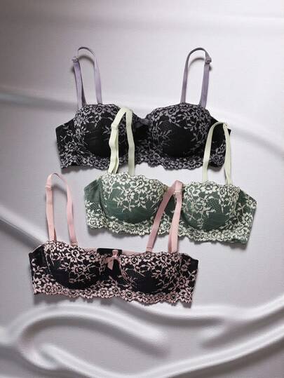 EmpressEnvy 3pack Floral Underwire Bra Lingerie