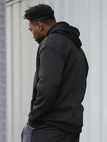 Heavens Edit 男士波士顿字母印花休闲连帽卫衣，返校季，秋冬季，长袖上衣 - 黑色 - 查看 5