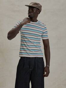 Musero 修身撞色条纹圆领短袖T恤，撞色下摆，冬季必备单品 - 彩色 - 查看 5