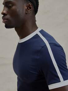 Musero 修身短袖圆领撞色领口和袖口细节基本款纯色上衣 - 彩色 - 查看 6