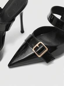 CUCCOO BIZCHIC Women's Pointed Toe Buckle Design Everyday Versatile Fashion High Heels - Black - View 8