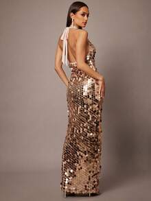 Silquee Đầm ôm dáng thanh lịch đính sequin dành cho nữ - Rượu sâm banh - Xem 2