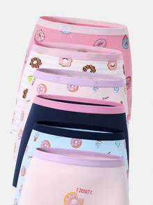 SHEIN GraphicGems 6条装女童舒适柔软可爱彩色甜甜圈零食印花纯棉三角裤 - 彩色 - 查看 5