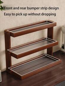 Three-Tier Bamboo Coffee Bar Storage Rack-Easy Assembly, Ideal For Kitchen, Dining Room, Cosmetics, And Lipstick Organization. Holds Mugs And Water Glasses. Features Natural Bamboo Grain. Space-Saving Home Decor And Countertop Organizer. Bamboo Kitchenware. - Walnut - View 3
