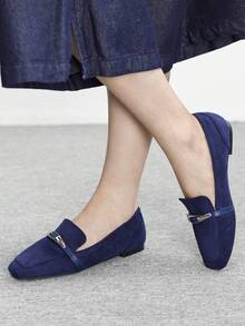 CUCCOO BIZCHIC Sheepskin Leather Vintage Casual Comfortable Slim Buckle Design Loafers For Women Valentine's Day - Blue - View 3