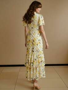 ZEYLAH Váy họa tiết hoa thanh lịch dành cho nữ, mùa hè - Màu vàng - Xem 2