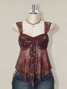 SHEIN ICON Áo tank top không tay in họa tiết tối giản kiểu miền Tây, phong cách hippie, áo cao bồi, áo kiểu khăn choàng, hàng mới về năm 2026 dành cho nữ, thích hợp cho các lễ hội mùa xuân hè. - Nhiều màu - Xem 5