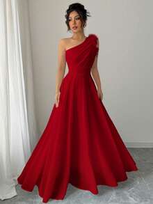 Modelyn 法式复古仙女风时尚单肩连衣裙 - 紅色 - 查看 6